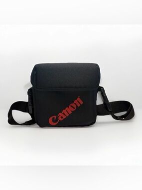 90s Vintage CANON Logo Small Shoulder Camera Bag Blk Soft Padded RARE Belt Loop